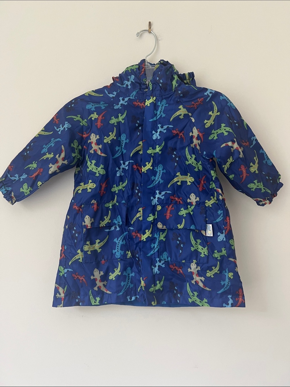 Navy Blue Lizard-Print Hooded Kids Raincoat